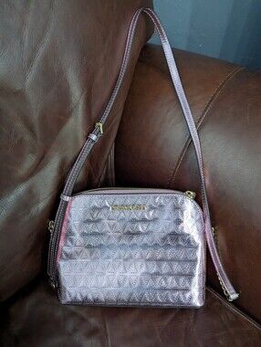 Michael Kors metallic dome crossbody leather soft pink embossed bag